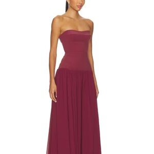 Lovers + Friends Strapless Wine Red Maxi Dress